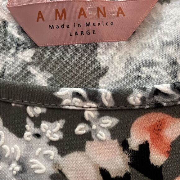 Amana Raised Floral Split Tulip Sleeve Lace Details Grey & Peach NWOT - Picture 6 of 9